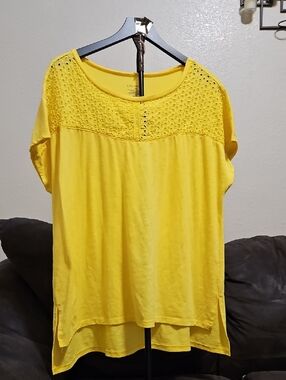 Lane Bryant Yellow Eyelet Yoke Tunic Top